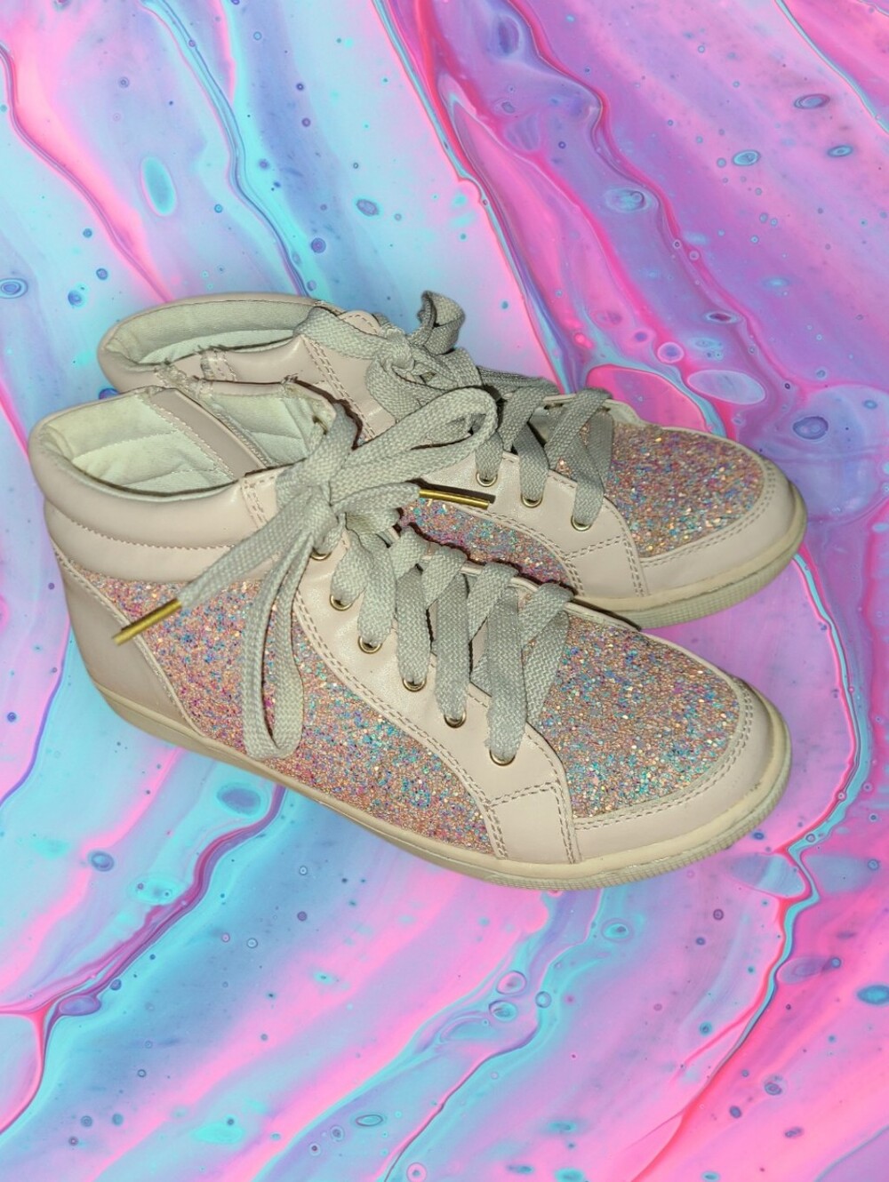 Justice ladies size 7 glitter sneaker ankle boots